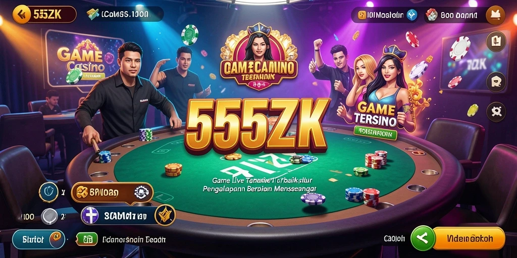 Screenshot gameplay Live Casino 555ZK menunjukkan dealer interaktif dengan pemain.