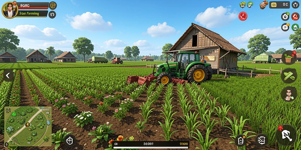 Tampilan gameplay <strong>8G8G</strong> yang penuh warna dengan aktivitas bertani.
