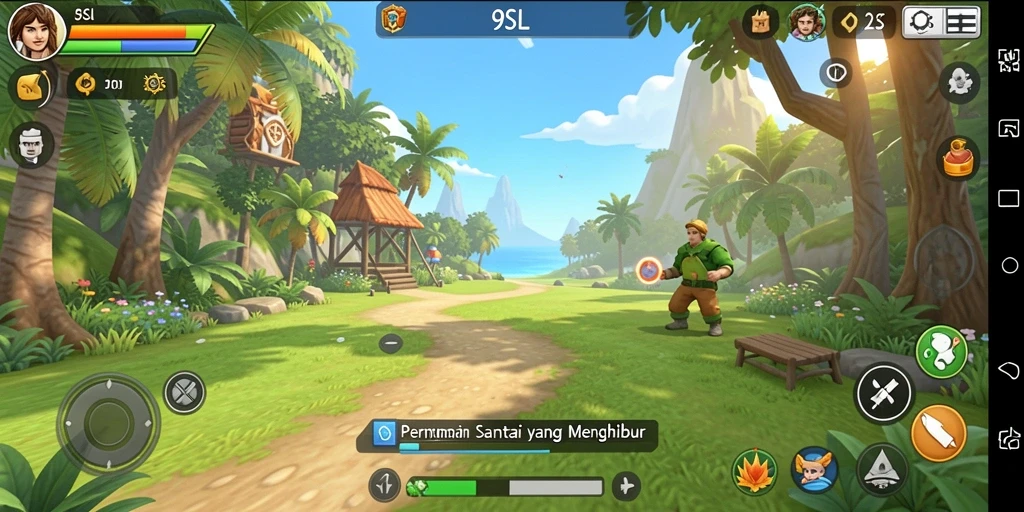 Tampilan gameplay 9SL yang ceria dan penuh tantangan.
