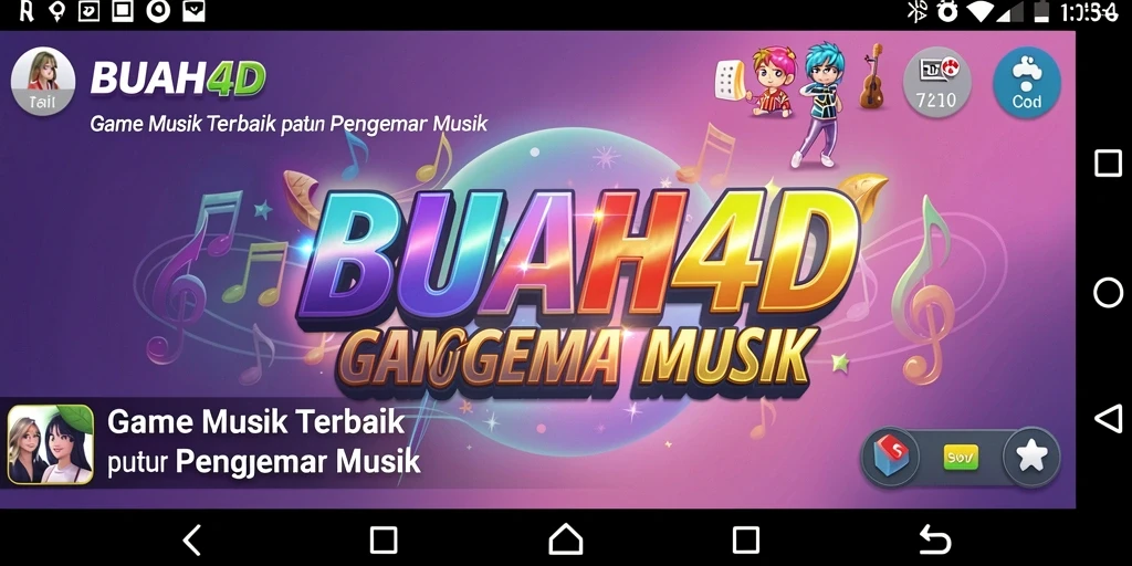 Screenshot utama BUAH4D menampilkan gameplay musik yang dinamis dan interaktif.