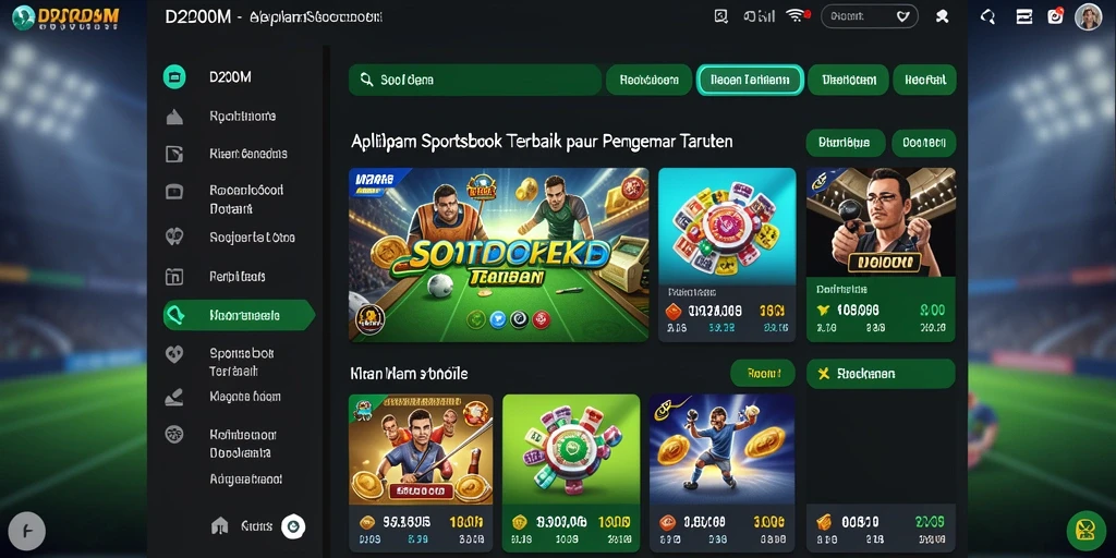 Tampilan antarmuka D200M yang menarik dan informatif untuk taruhan olahraga.