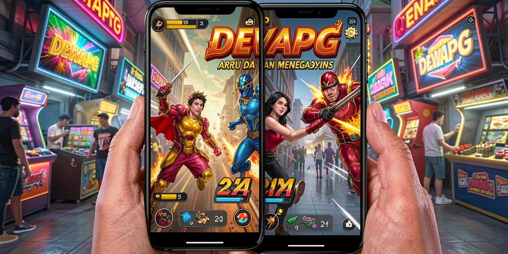 Screenshot utama DEWAPG menampilkan aksi intens dalam permainan Arcade.