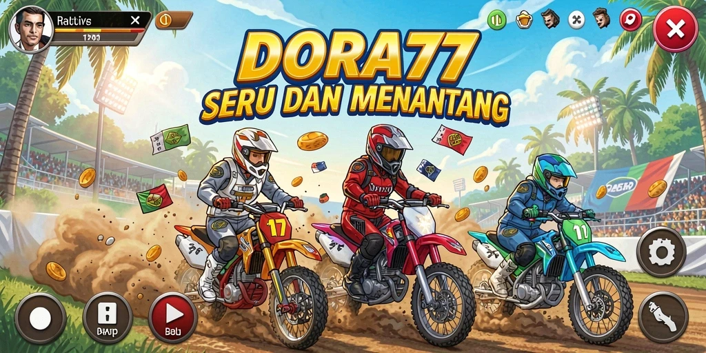 Tampilan gameplay DORA77 dengan aksi balapan yang seru.