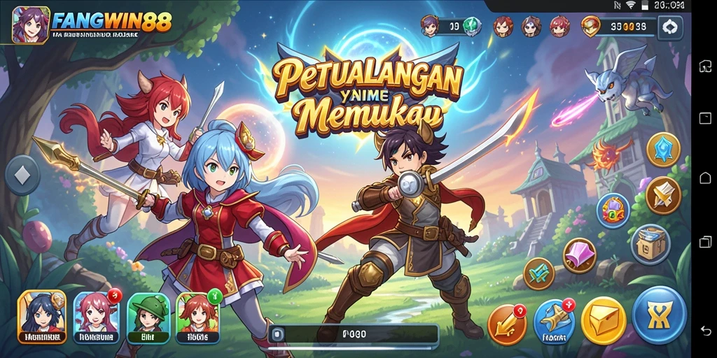 Tampilan gameplay menarik dan karakter anime yang mengesankan.
