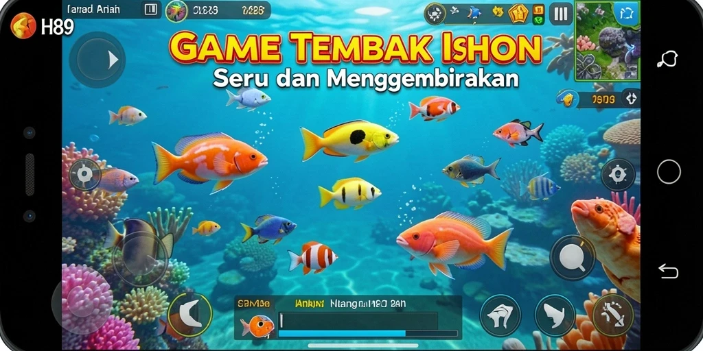 Tangkapan layar gameplay H89 menampilkan aksi tembak ikan yang seru.