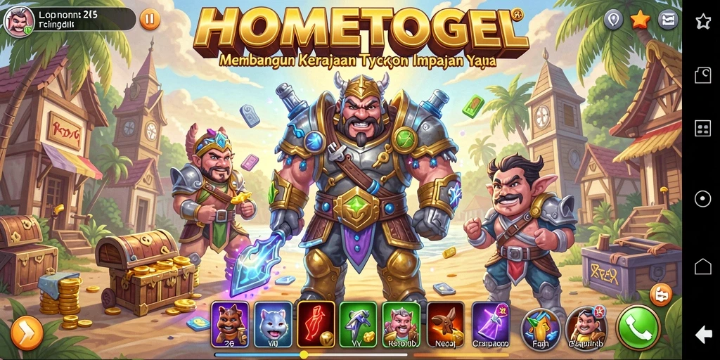 Tampilan gameplay HOMETOGEL yang menarik dengan nuansa Tycoon.