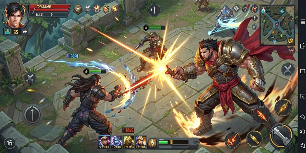 Screenshot menampilkan duel epik dalam IDRGAME dengan karakter yang beraksi.