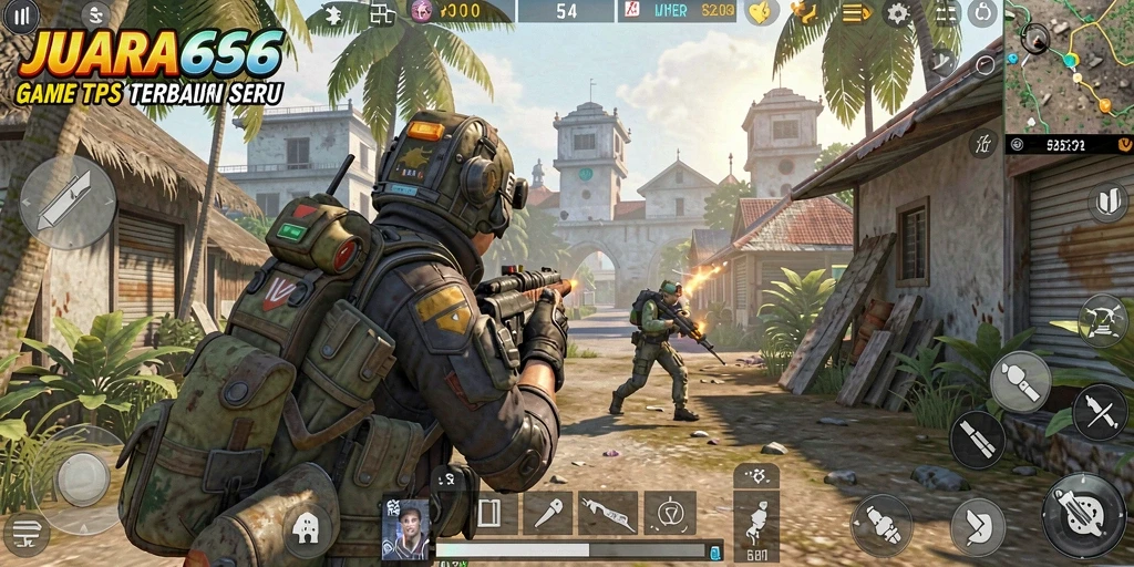 Tampilan seru gameplay JUARA666 dalam pertarungan TPS.