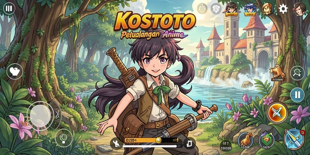 Tangkapan layar gameplay KOSTOTO dengan karakter Anime yang beraksi.