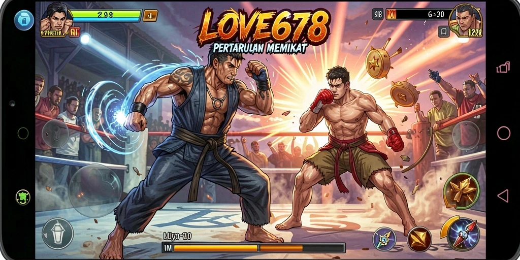 Tangkapan layar LOVE678 menampilkan aksi pertarungan yang intens dan dinamis.