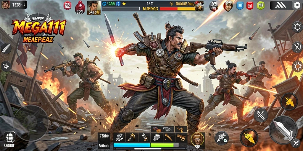 Tampilan gameplay MEGA111 yang penuh aksi dan intens.
