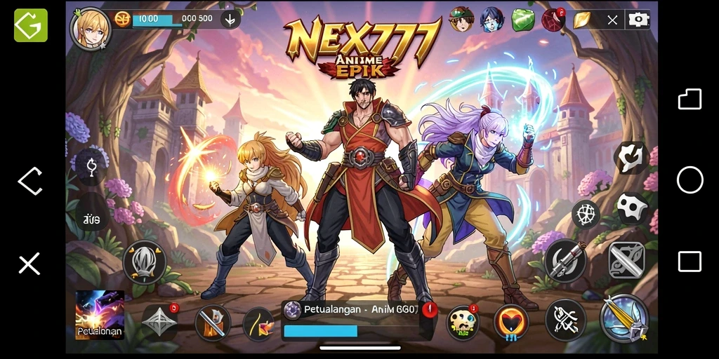 Screenshot NEX777 menampilkan gameplay seru dengan karakter Anime yang dinamis.