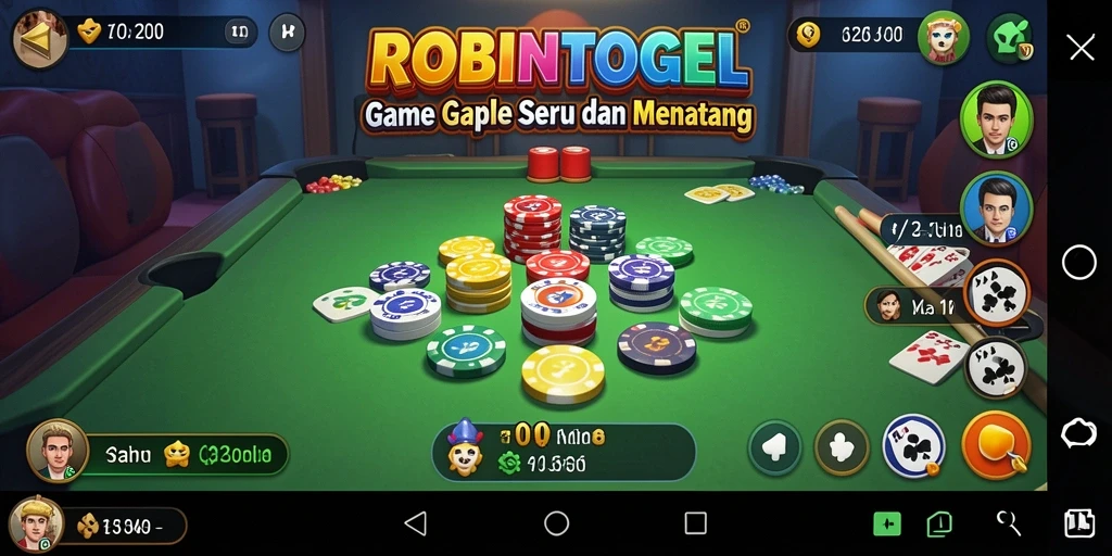 Tampilan gameplay Gaple yang seru dalam ROBINTOGEL.