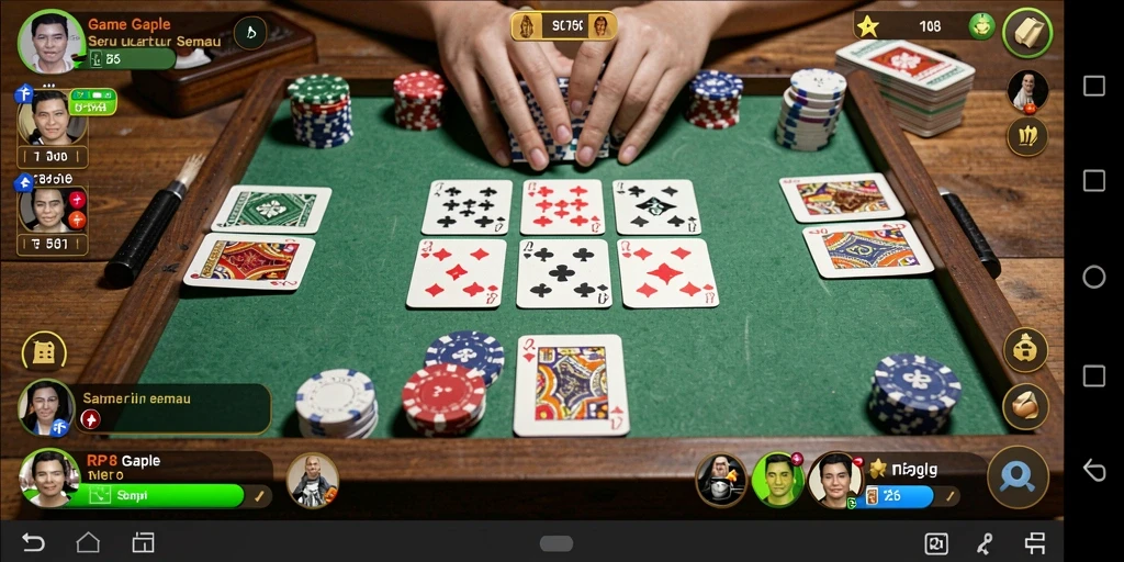 Screenshot RP8 menampilkan gameplay Gaple yang seru dan interaktif.