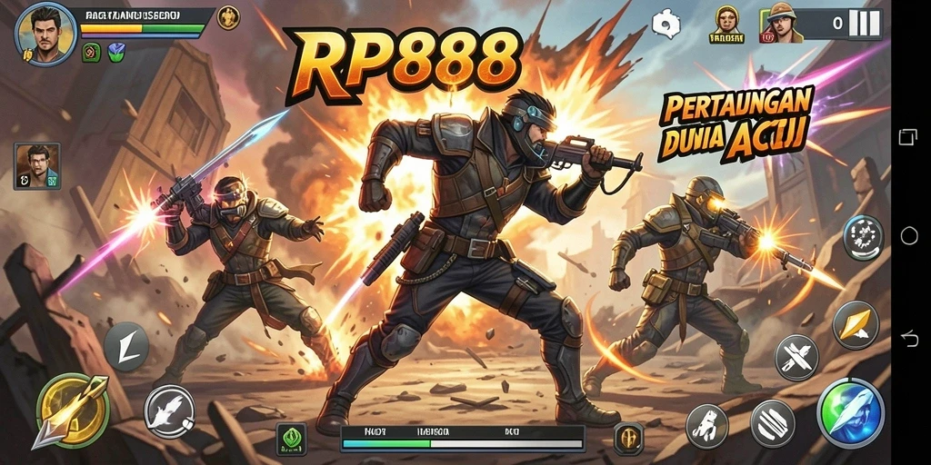 Tangkapan layar utama RP888 menampilkan aksi pertarungan yang seru dan dinamis.