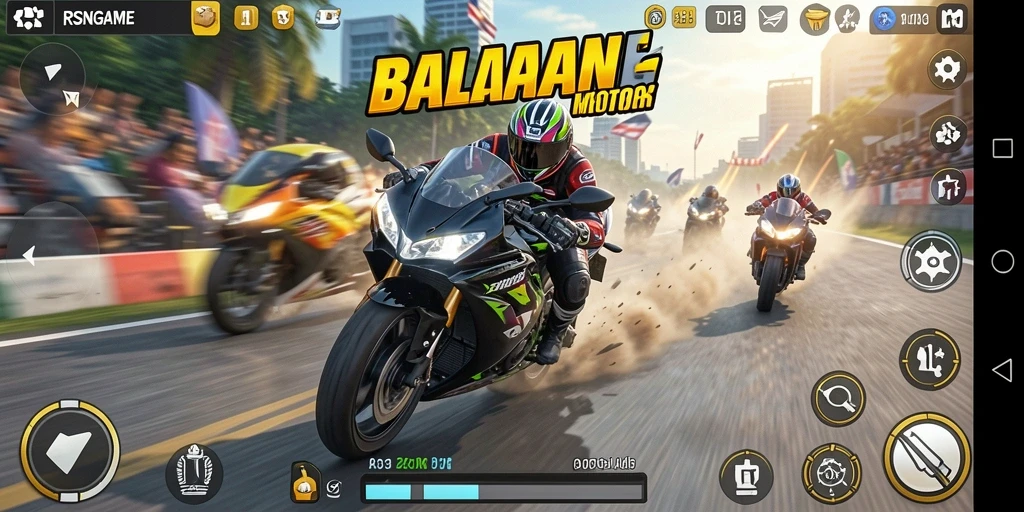 Gameplay seru RSNGAME dengan balapan motor yang intens.
