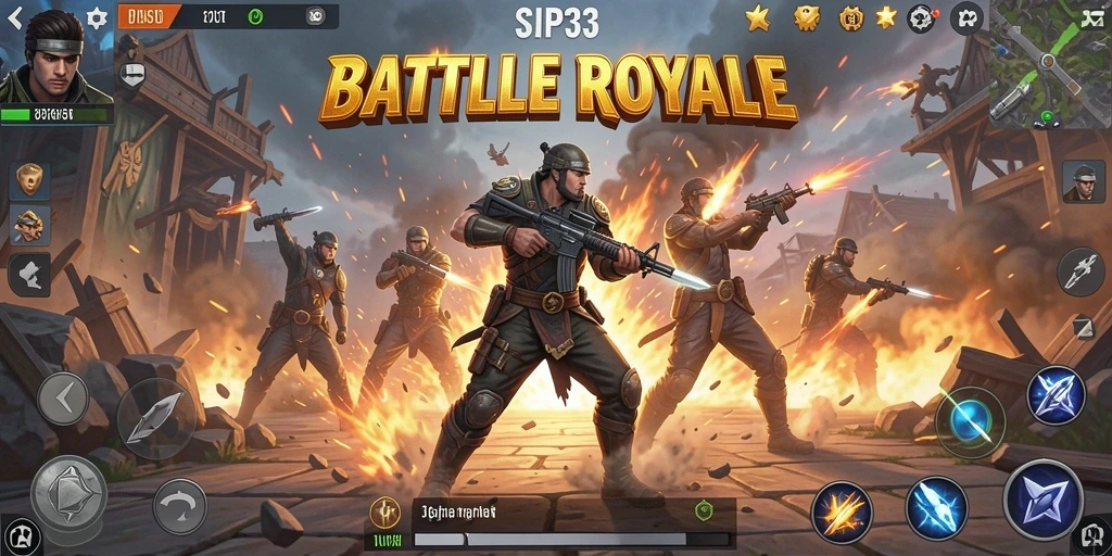 Tampilan gameplay SIP33 yang mendebarkan dalam pertempuran Battle Royale.