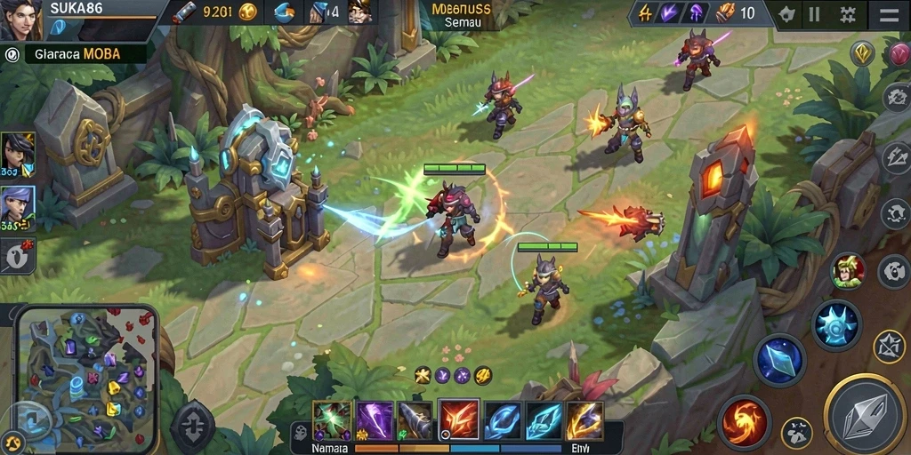 Tampilan gameplay seru dalam SUKA86, penuh aksi dan strategi MOBA.