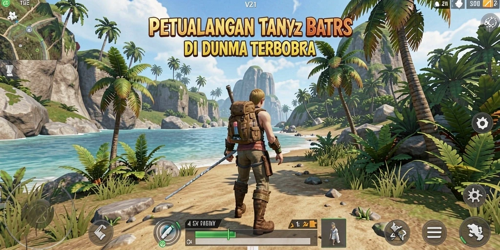 Tampilan gameplay V21 yang epik dalam dunia terbuka.