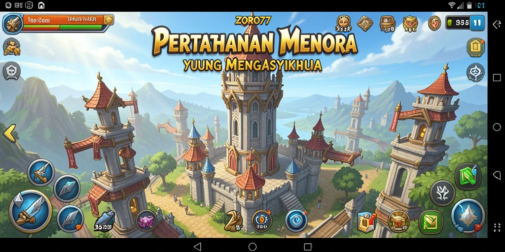 Tampilan gameplay menara pertahanan yang intens dan penuh strategi.
